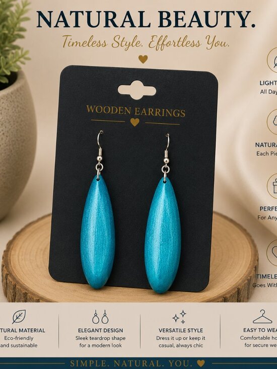 Jewelry - Turquoise Wooden Teardrop Earrings | Lightweight Statement Earrings